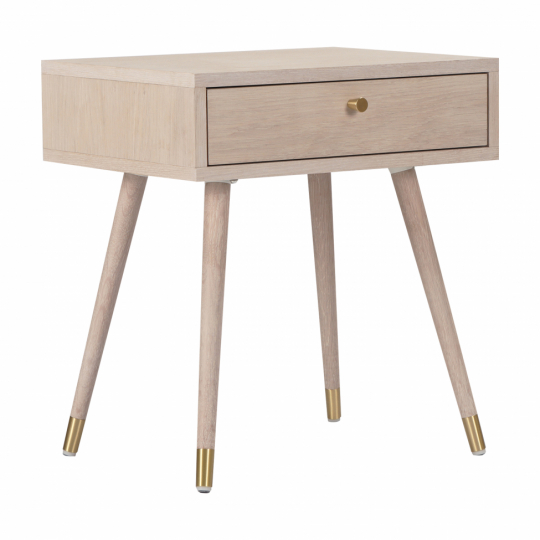 Stolik nocny 'Prime' - Biały dąb/Mosiądz