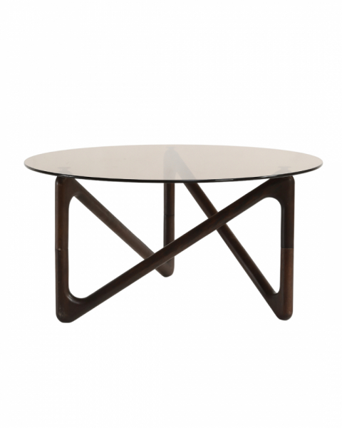 Stolik kawowy 'Modica' Ø80 – Orzech/Szkło