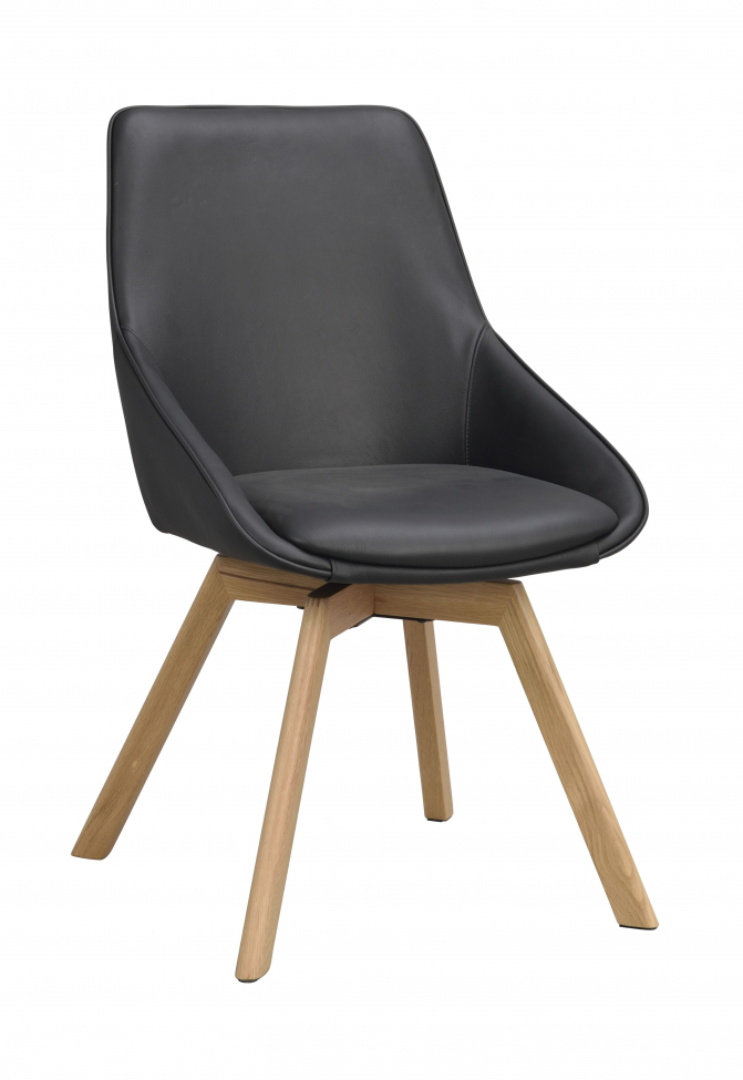 Krzesło 'Alison' Skórzane - Czarny/dąb