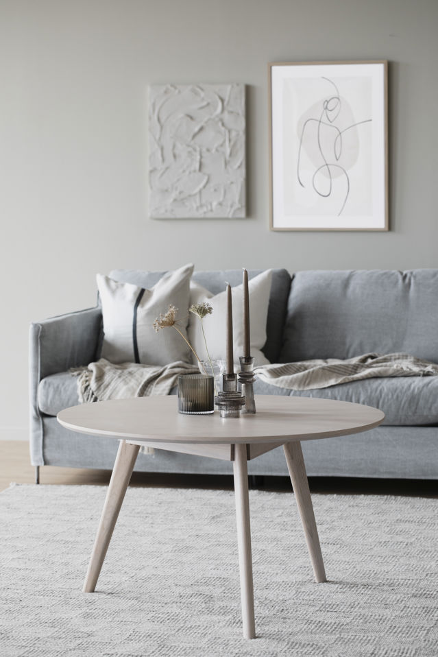 Stolik kawowy 'Yumi' Okrągły 90cm - Białe olejowane dębowe