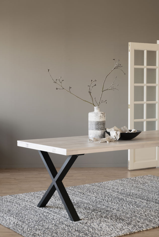 Stół jadalny 'Brooklyn' 220x95cm - Białe pigmentowane/Czarny X-noga
