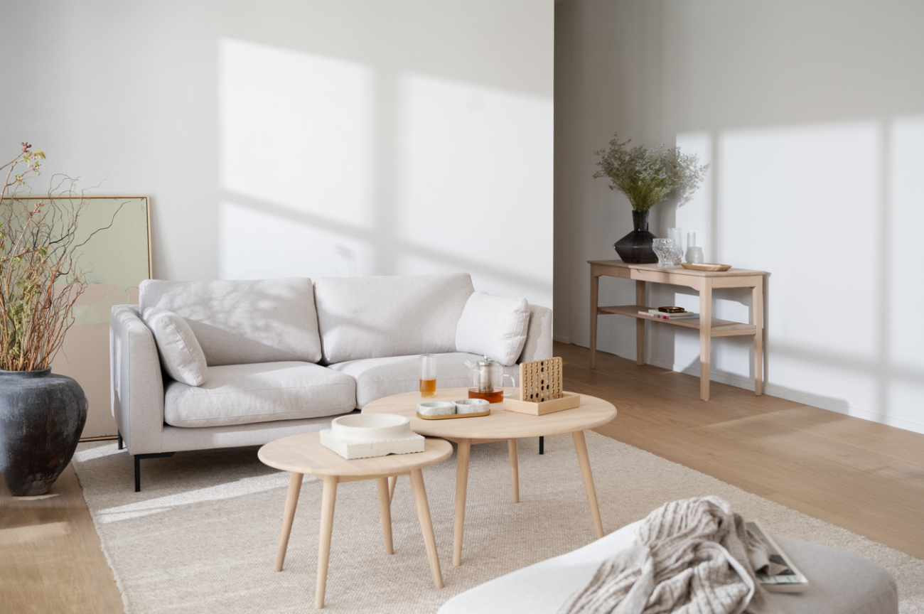 Stolik kawowy 'Tompkins' okrągły Ø90 - Białe olejowane dębowe