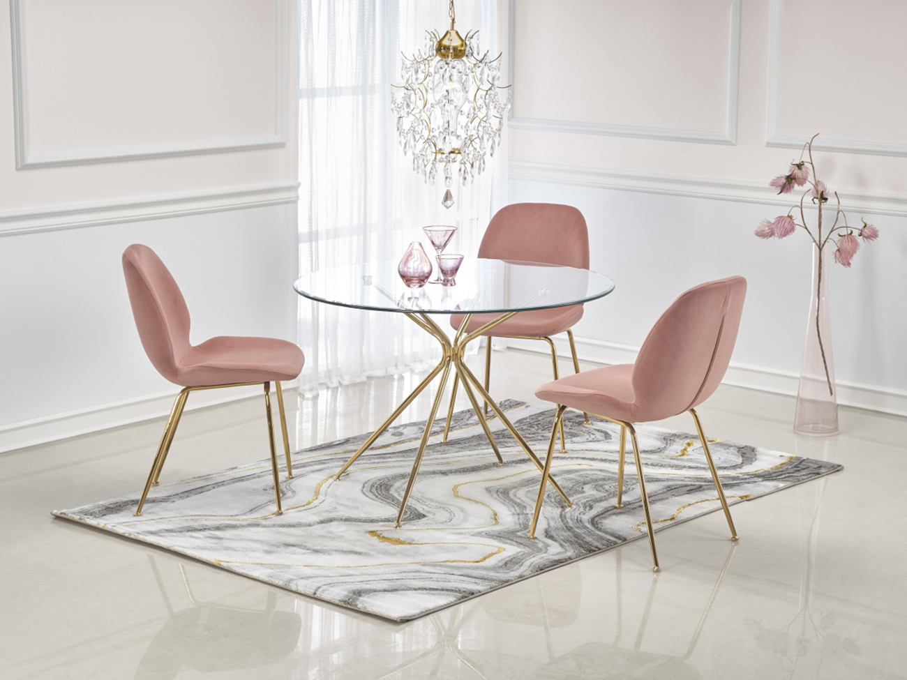 Stół jadalny 'Rondo' Okrągły 110cm - Przezroczysty/Złoty