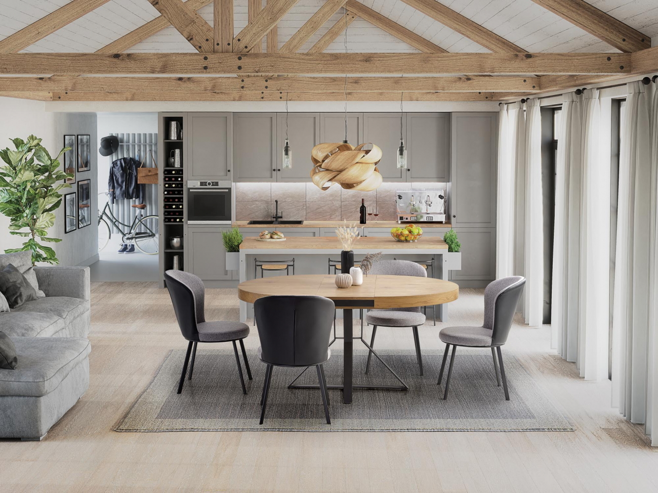 Stół jadalny 'Mercy' okrągły 120-160cm - Naturalny