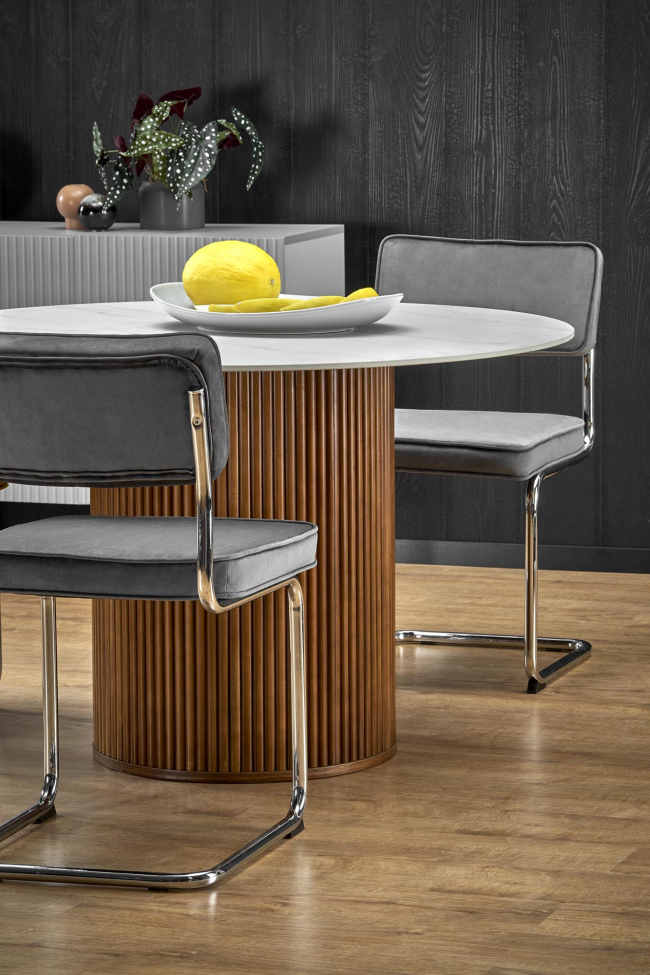 Stół jadalny 'Bruno' Okrągły 120cm - Orzech/marmur