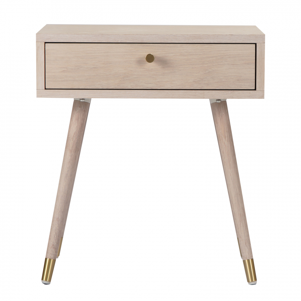 Stolik nocny 'Prime' - Biały dąb/Mosiądz