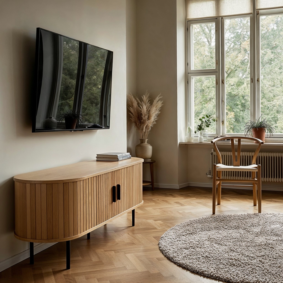 Stolik TV 'Holmvik' - Naturalny/Czarny