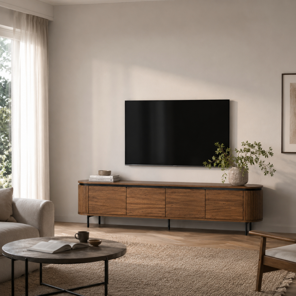 Szafka RTV 'Kärra' 200x40cm - Orzech/Czarny