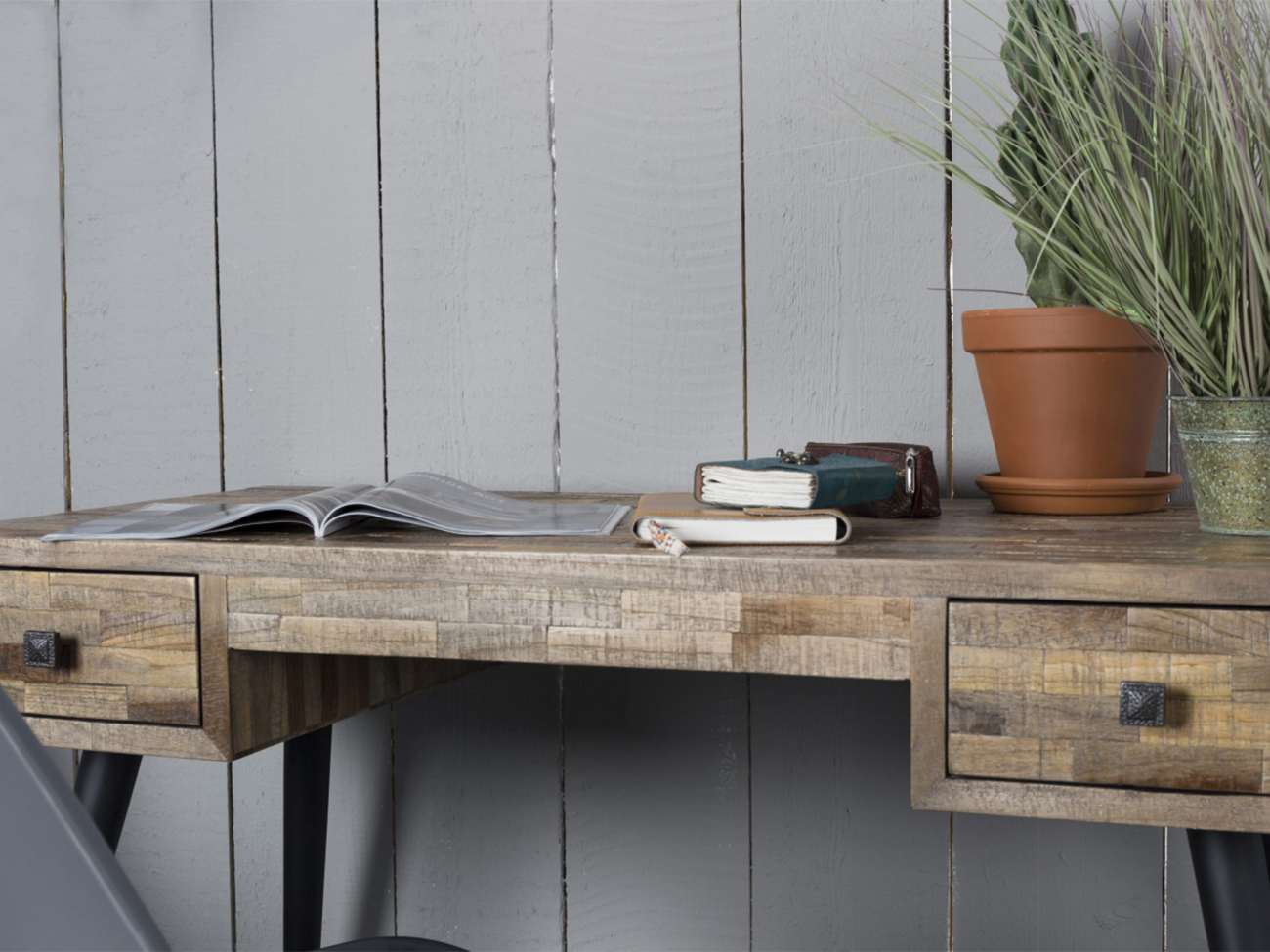 Biurko/Stolik boczny 'Leo' - Teak/Stal