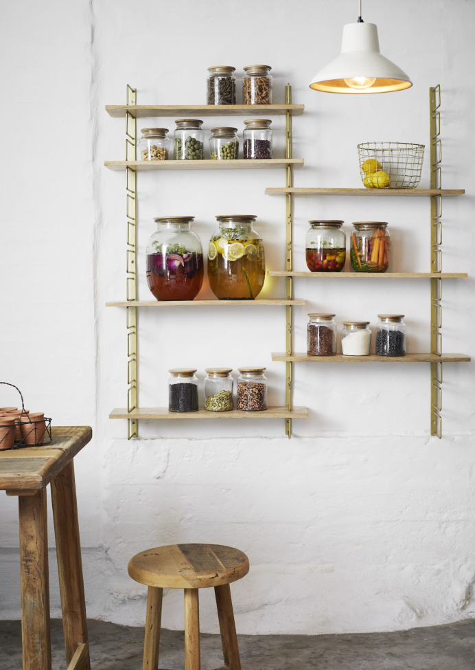 Półka ścienna 'Wooden shelves' - Mosiądz/naturalny