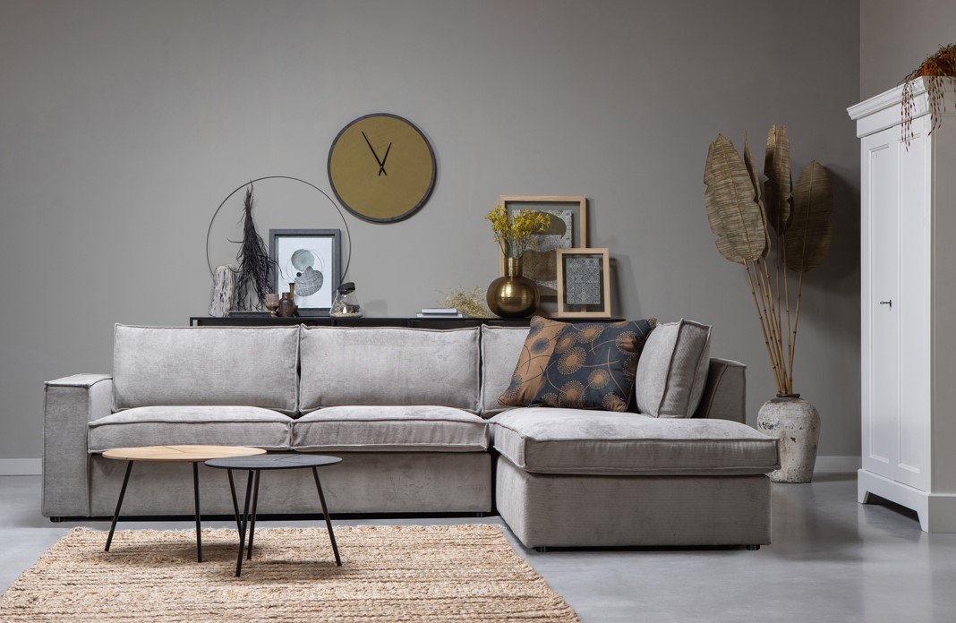 Sofa narożna 'Thomas' - Prążkowana Szara