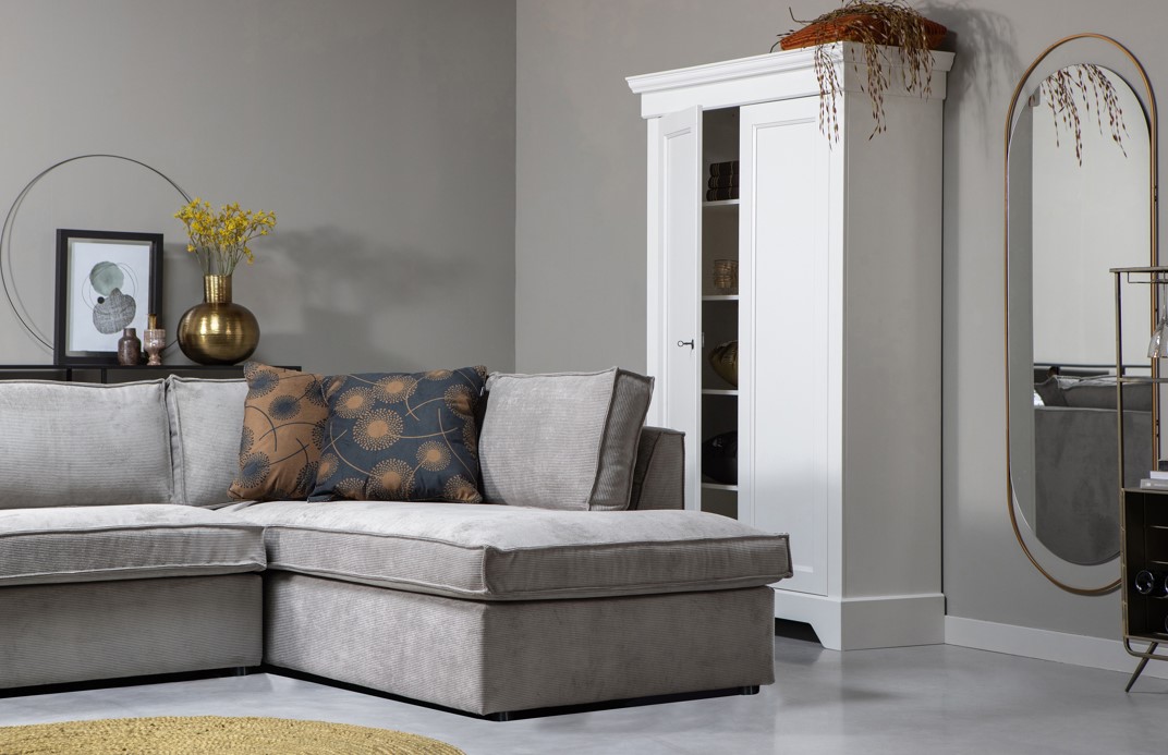 Sofa narożna 'Thomas' - Prążkowana Szara