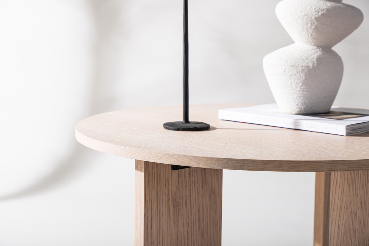 Stolik kawowy 'Arvika' Okrągły 80cm - Bielenie dębu