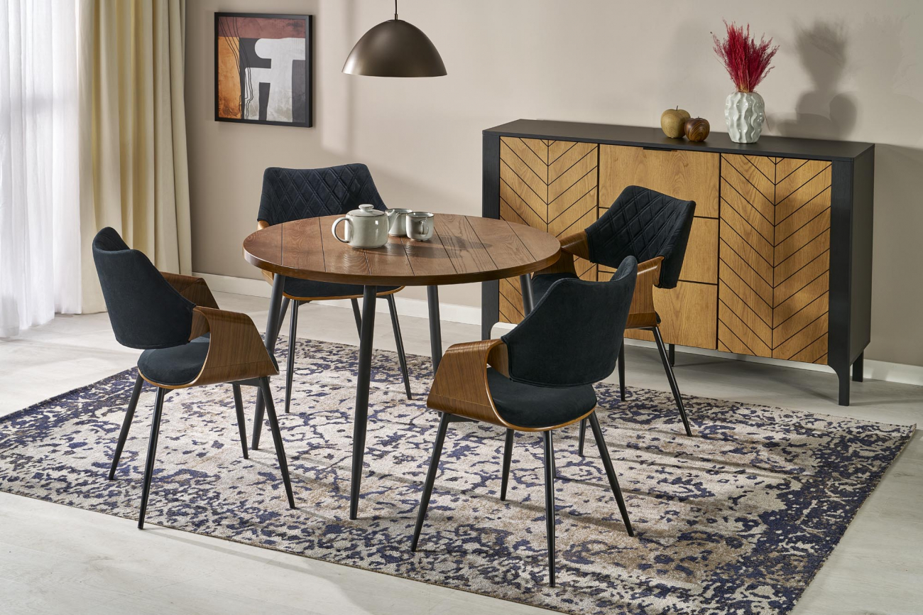 Stół jadalny 'Barry' Okrągły 105cm - Naturalny/czarny