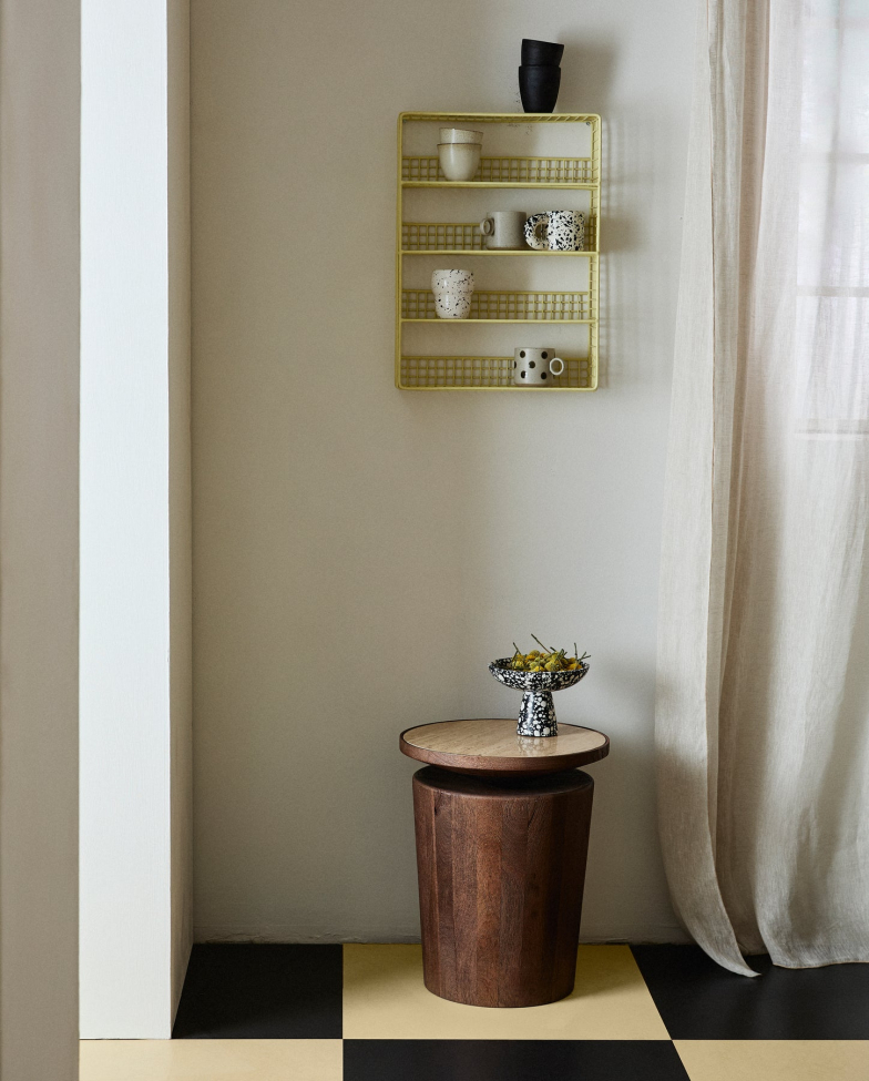 Stolik boczny 'Kwando' - Naturalny/Travertyn