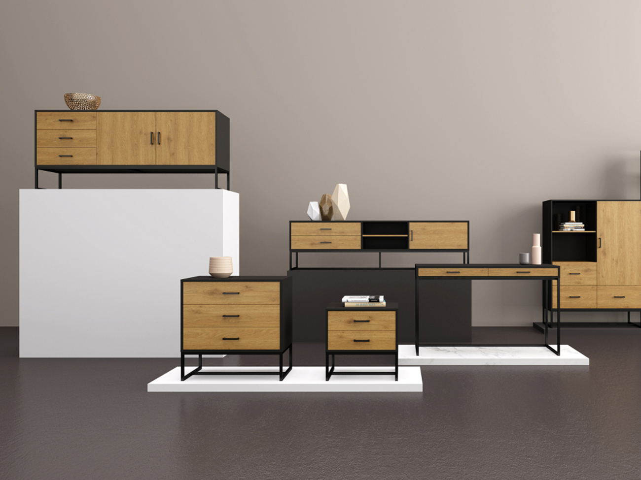 Stolik nocny 'Amster' - Dąb/Czarny