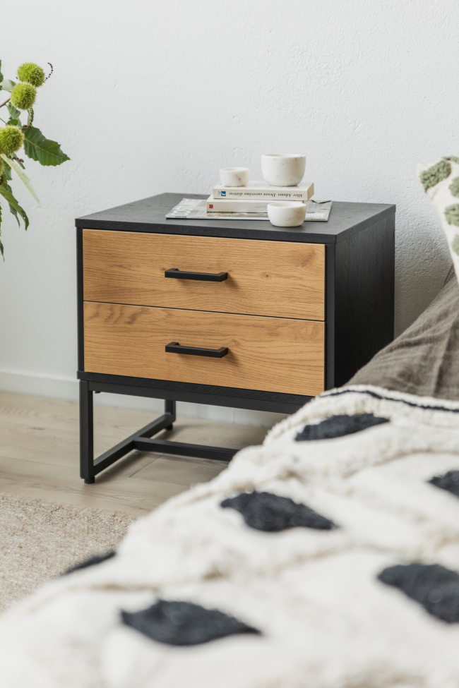 Stolik nocny 'Amster' - Dąb/Czarny