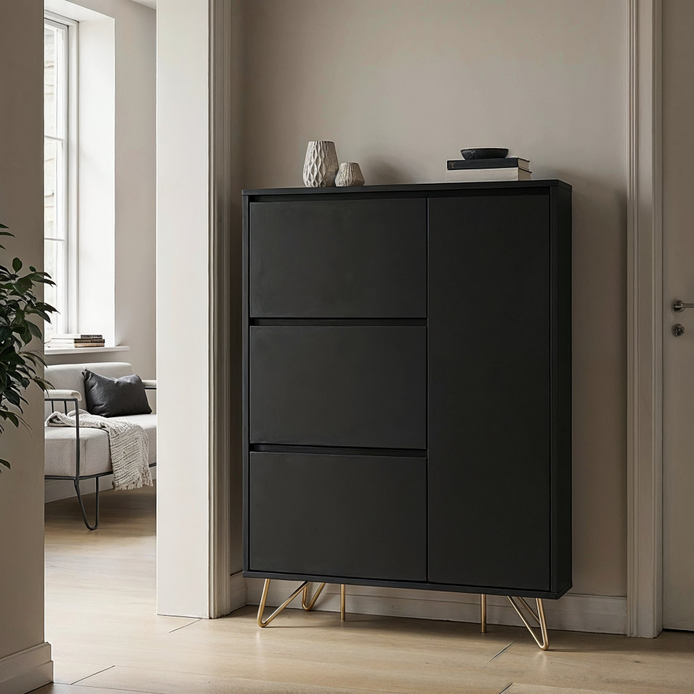 Szafka na buty 'Elle' - Czarny/Mosiądz