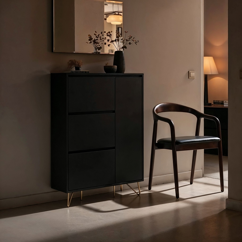 Szafka na buty 'Elle' - Czarny/Mosiądz