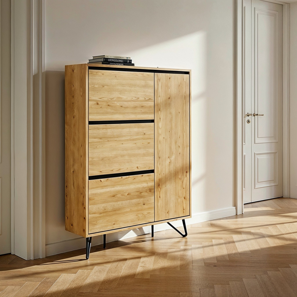 Szafka na buty 'Elle' - Dąb/Czarna