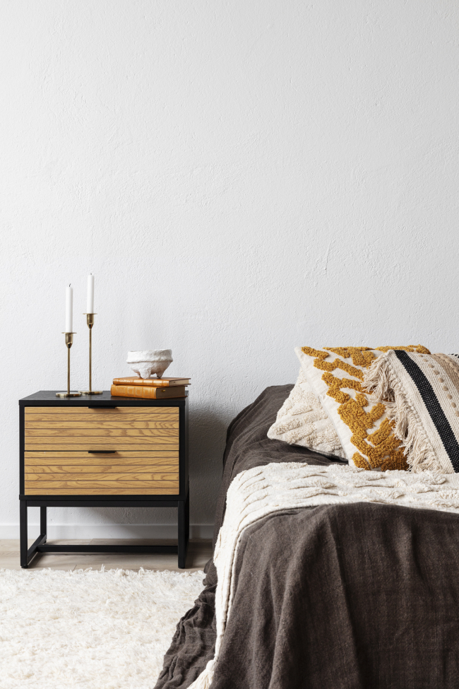 Stolik nocny 'Line' - Dąb/Czarny