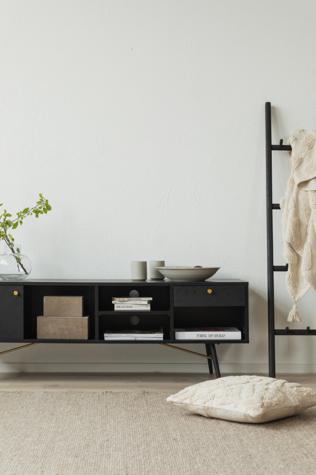 Stolik RTV 'Lux' - Czarny/Mosiądz