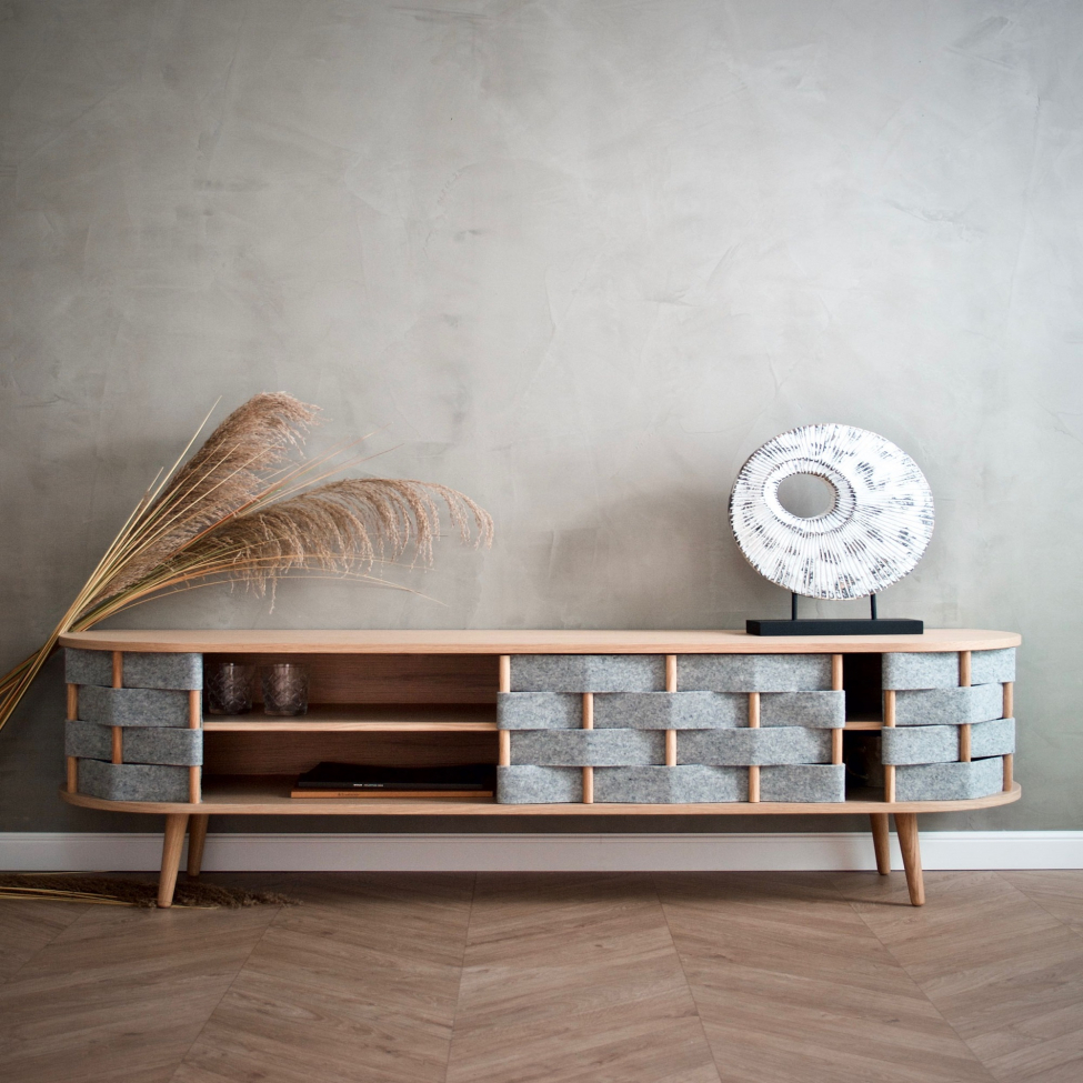 Stolik RTV 'Felt' 160cm - Naturalny/Szary