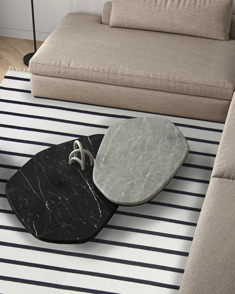 Dywan bawełniany 'Helle' 80x300cm - Biały/Czarny