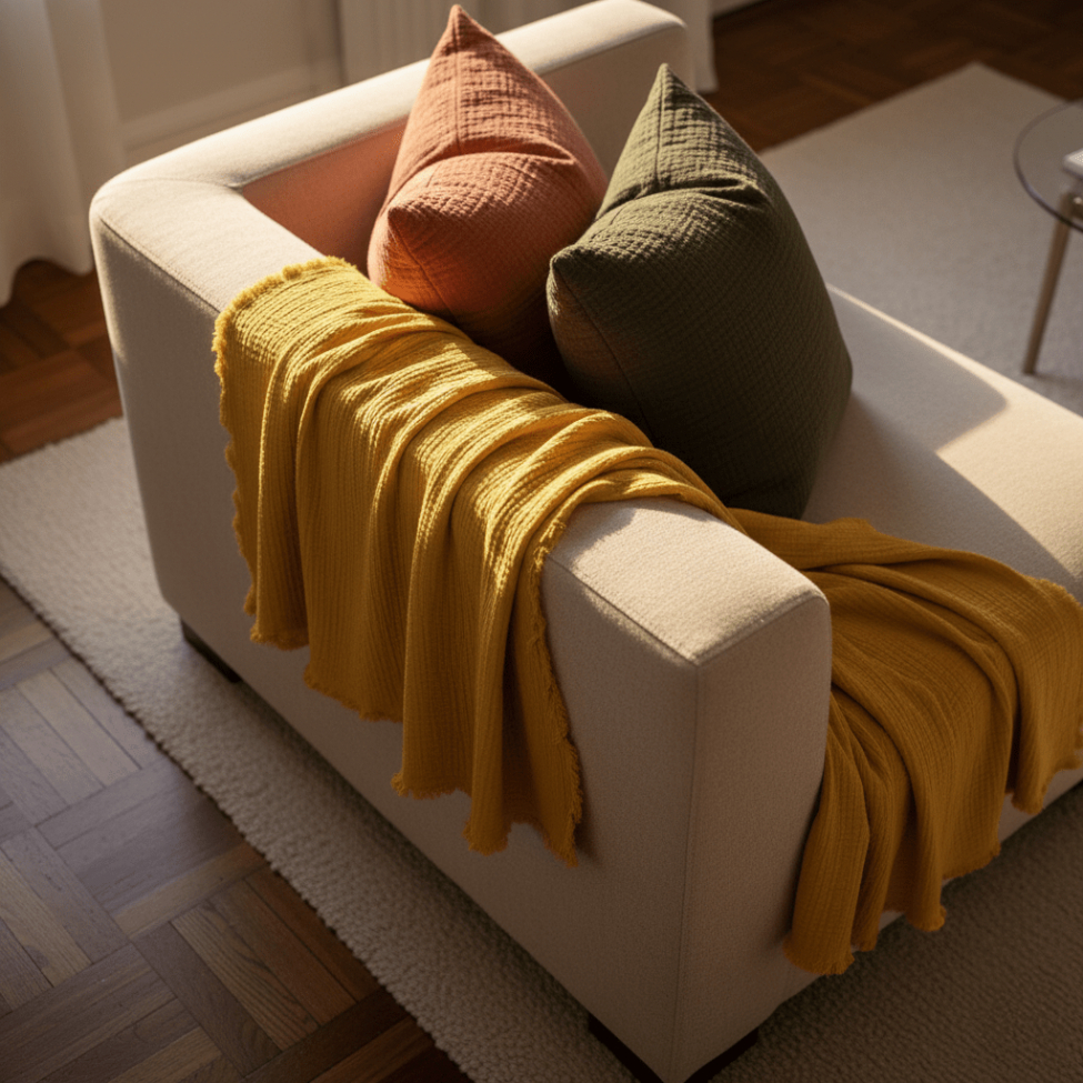 Kocyk muślinowy 'Dorena' 130x170cm - Żółty