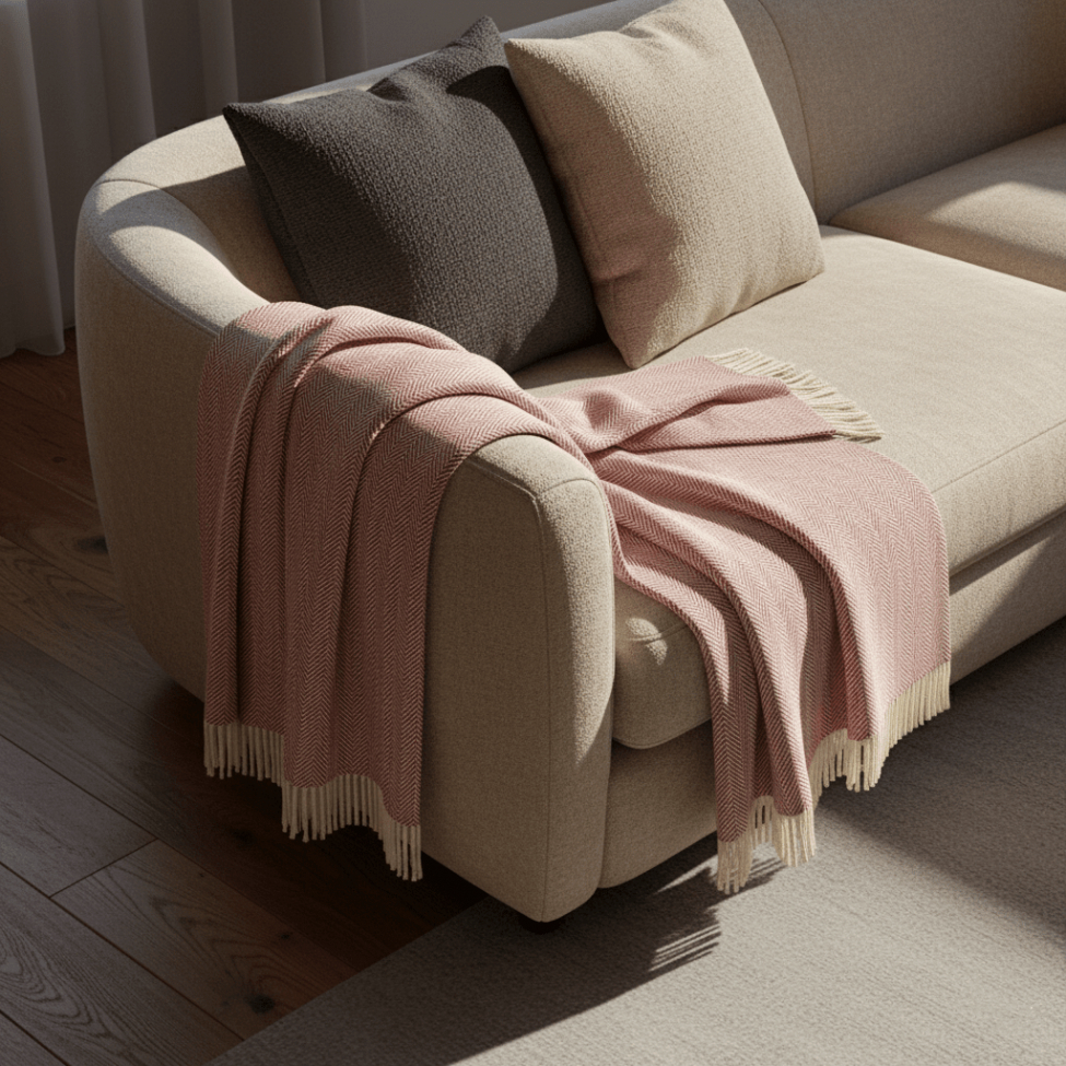 Koc bawełniany 'Denisa Fishbone' 130x170cm - Czerwony/biały