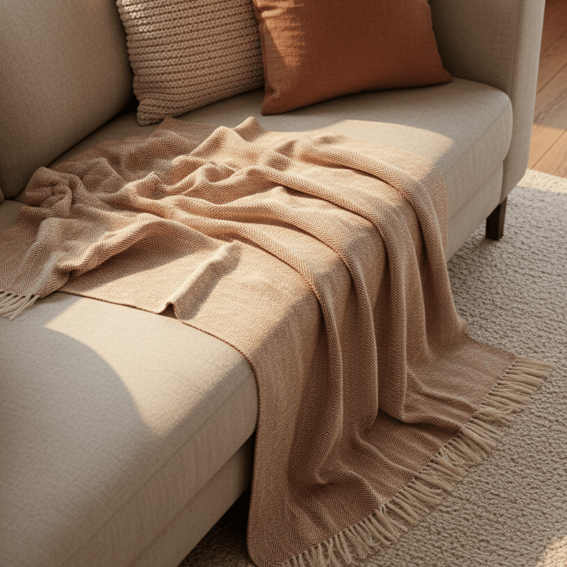 Koc bawełniany 'Denisa Fishbone' 130x170cm - Brązowo-biały