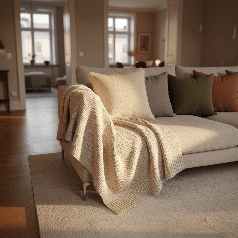 Poszewka na poduszkę 'Denisa Fishbone' 45x45cm - Beż/Biały