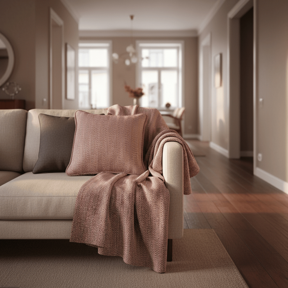 Poszewka na poduszkę 'Denisa Fishbone' 45x45cm - Czerwony/biały