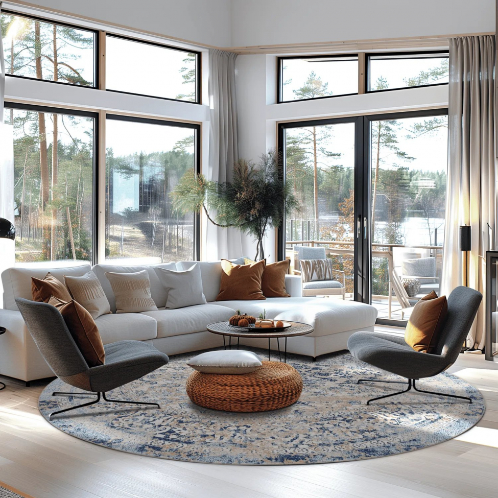 Okrągły dywan 'Denizli' 120cm - Niebieski