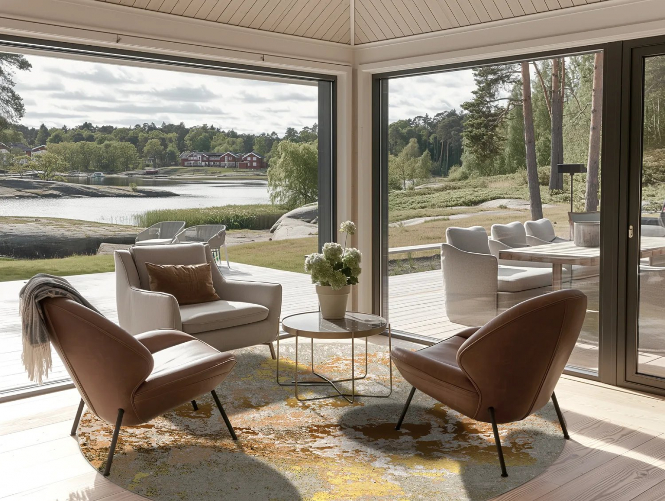 Okrągły dywan 'Elena' 160cm - Beż/Złoto