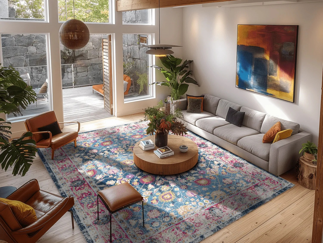 Dywan Wilton 'Bouhjar' 280x280cm - Niebieski/Różowy/Multi