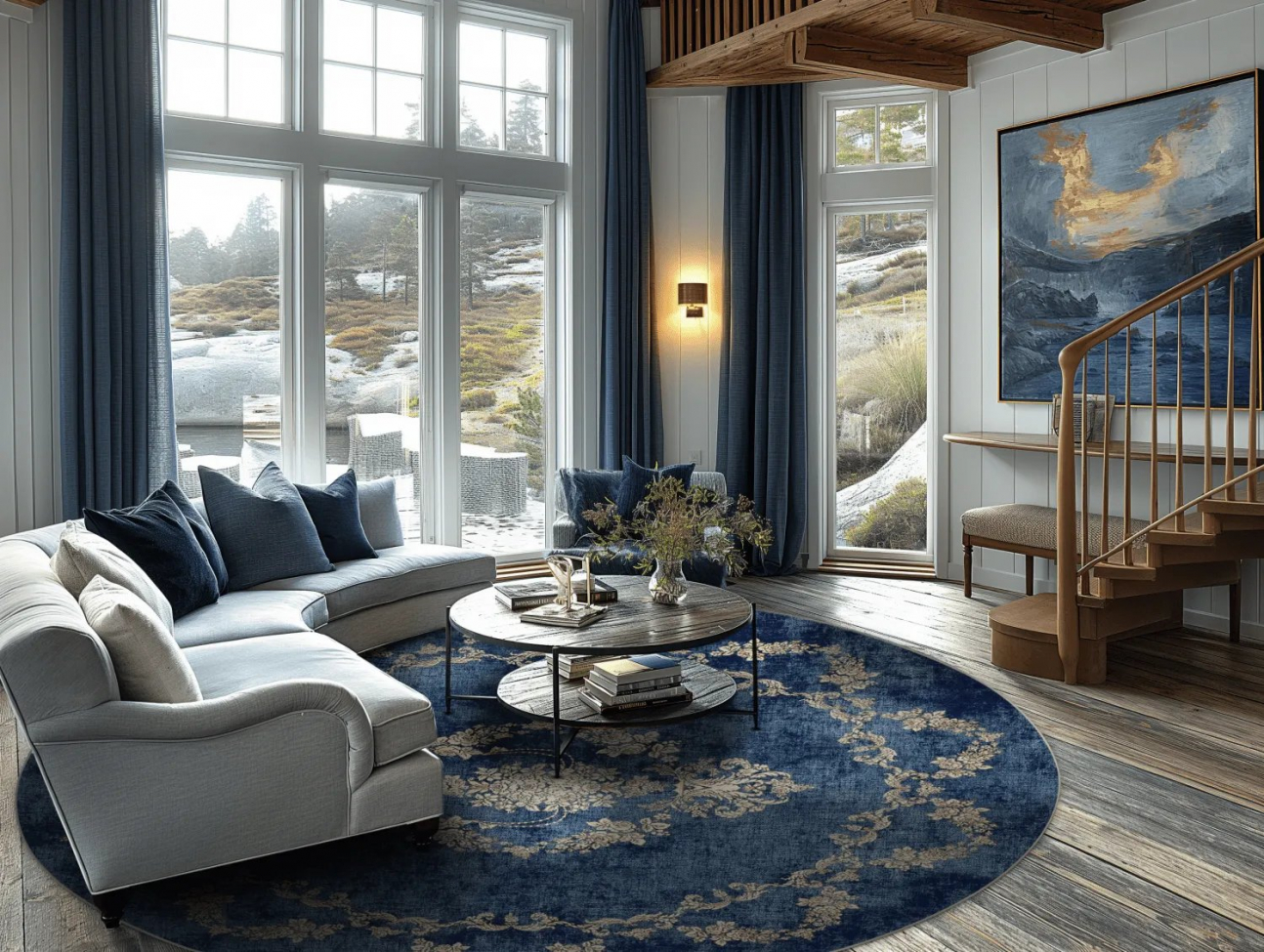 Okrągły dywan 'Taknis' 160cm - Niebieski