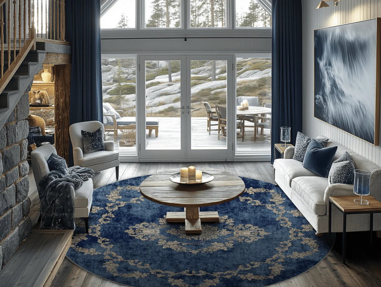 Okrągły dywan 'Taknis' 240cm - Niebieski