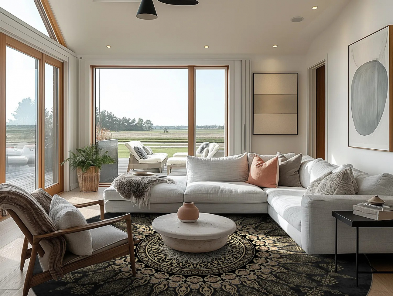 Okrągły dywan 'Sandrigo' 200cm - Czarny/Złoty