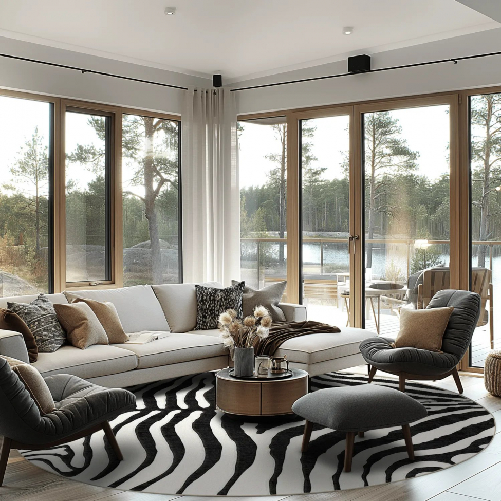 Okrągły dywan 'Zebra' 290cm - Czarny/Biały