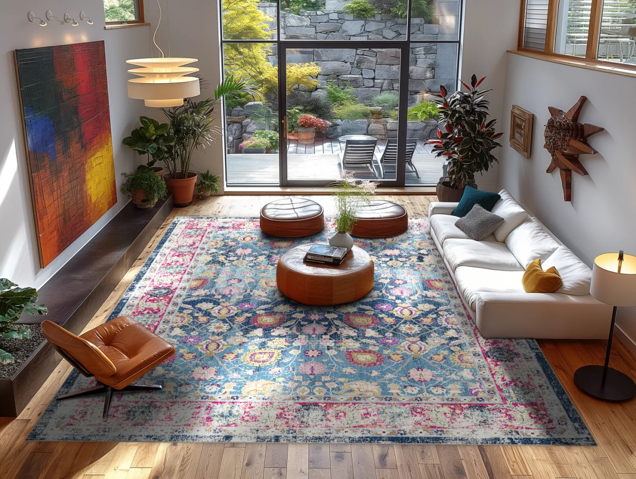 Dywan Wilton 'Bouhjar' 240x240cm - Niebiesko/Różowy/Wielokolorowy