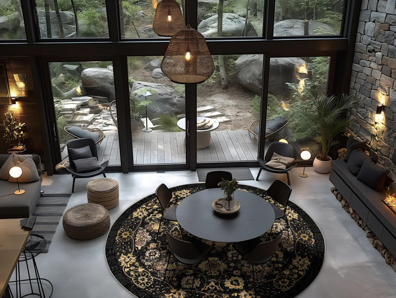 Okrągły dywan 'Fernana' 240cm - Czarny/Złoty