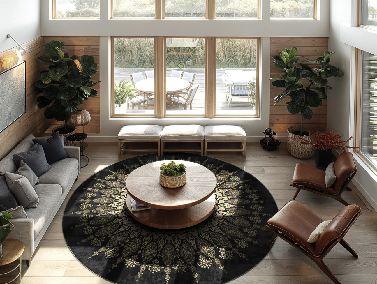 Okrągły dywan 'Sandrigo' 240cm - Czarny/Złoty