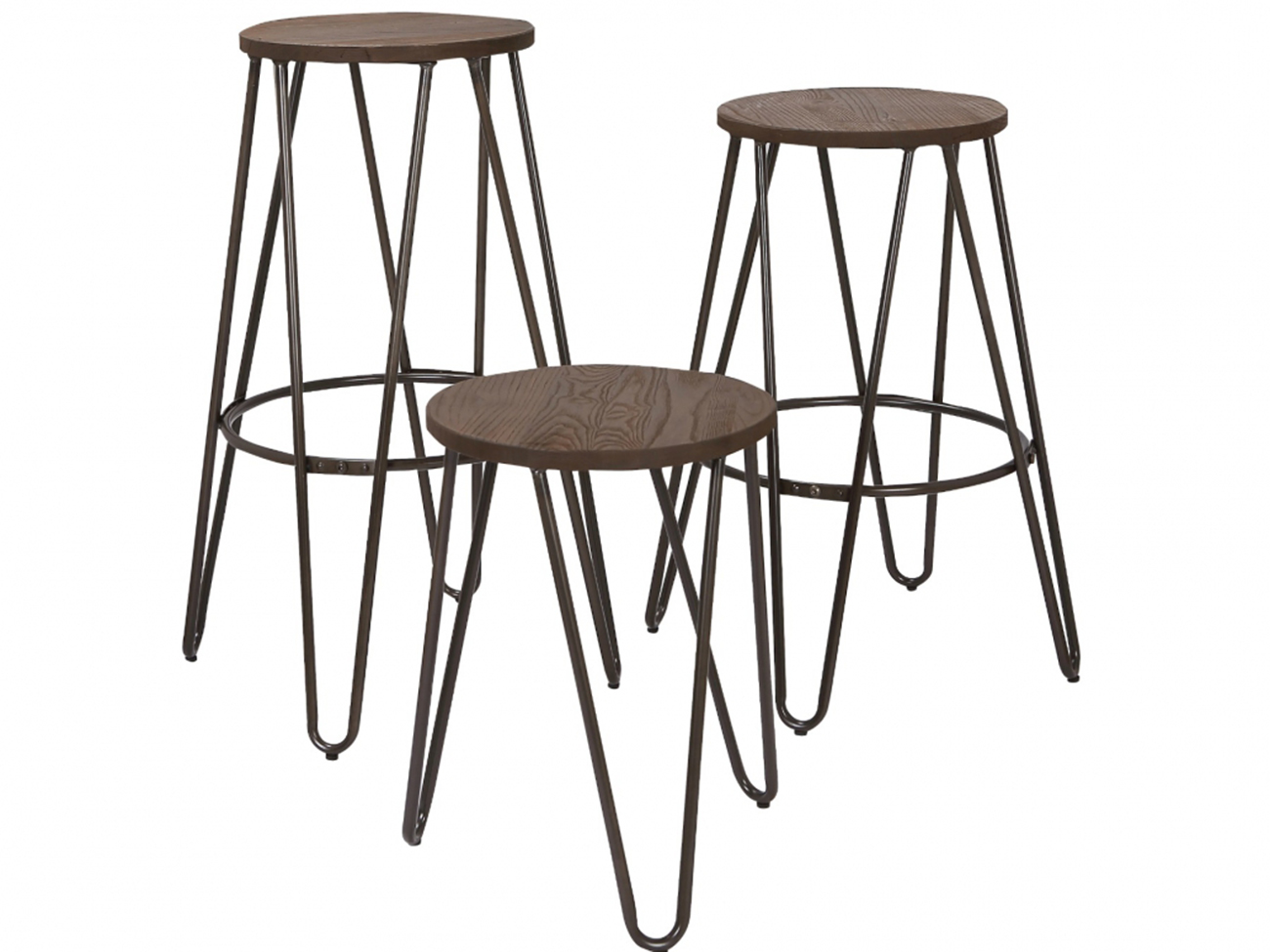 Stołek 'Rustic' 45cm - Drewno/Stal