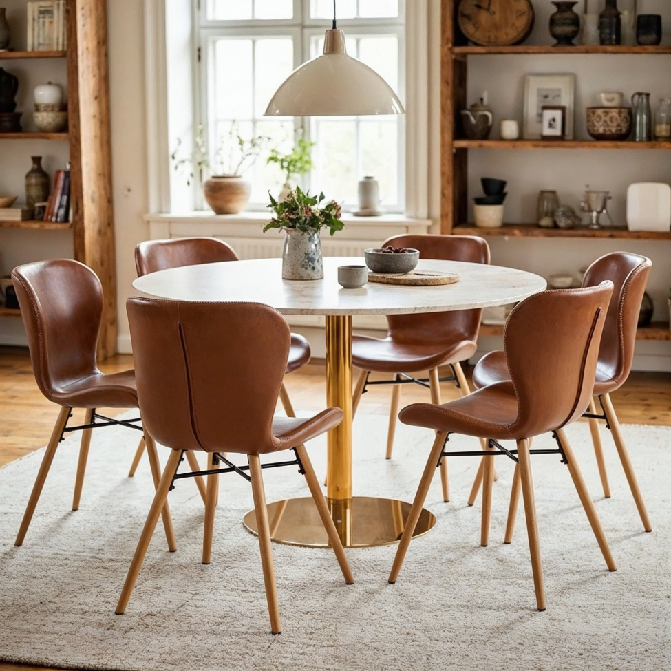 Stół 'Marbleous' Okrągły 120cm - Mosiądz/Biały