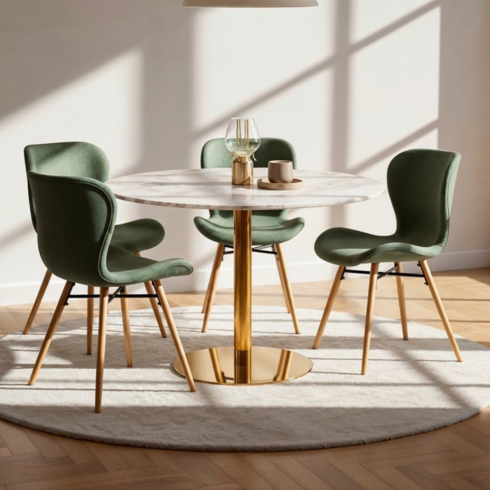 Stół 'Marbleous' Okrągły 120cm - Mosiądz/Biały