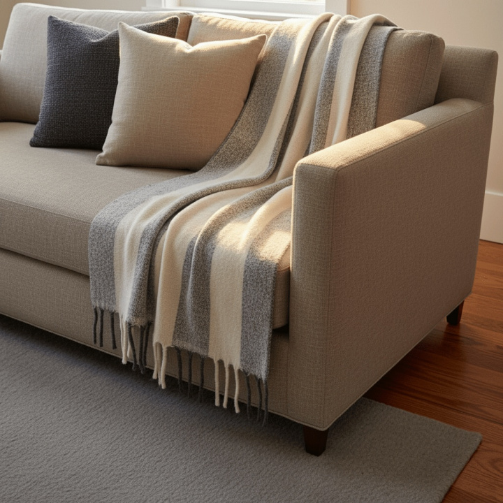 Krata \'Beatriz Stripe\' 130x170cm - Czarno-biała w grupie Wystrój / Tekstylia / Kocyki i pledy w Reforma (V10201729)