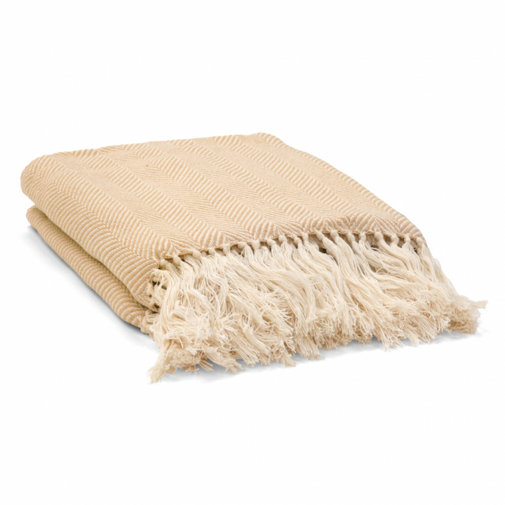 Koc bawełniany \'Denisa Fishbone\' 130x170cm - Beżowo-biały w grupie Wystrój / Tekstylia / Kocyki i pledy w Reforma (V10201745)